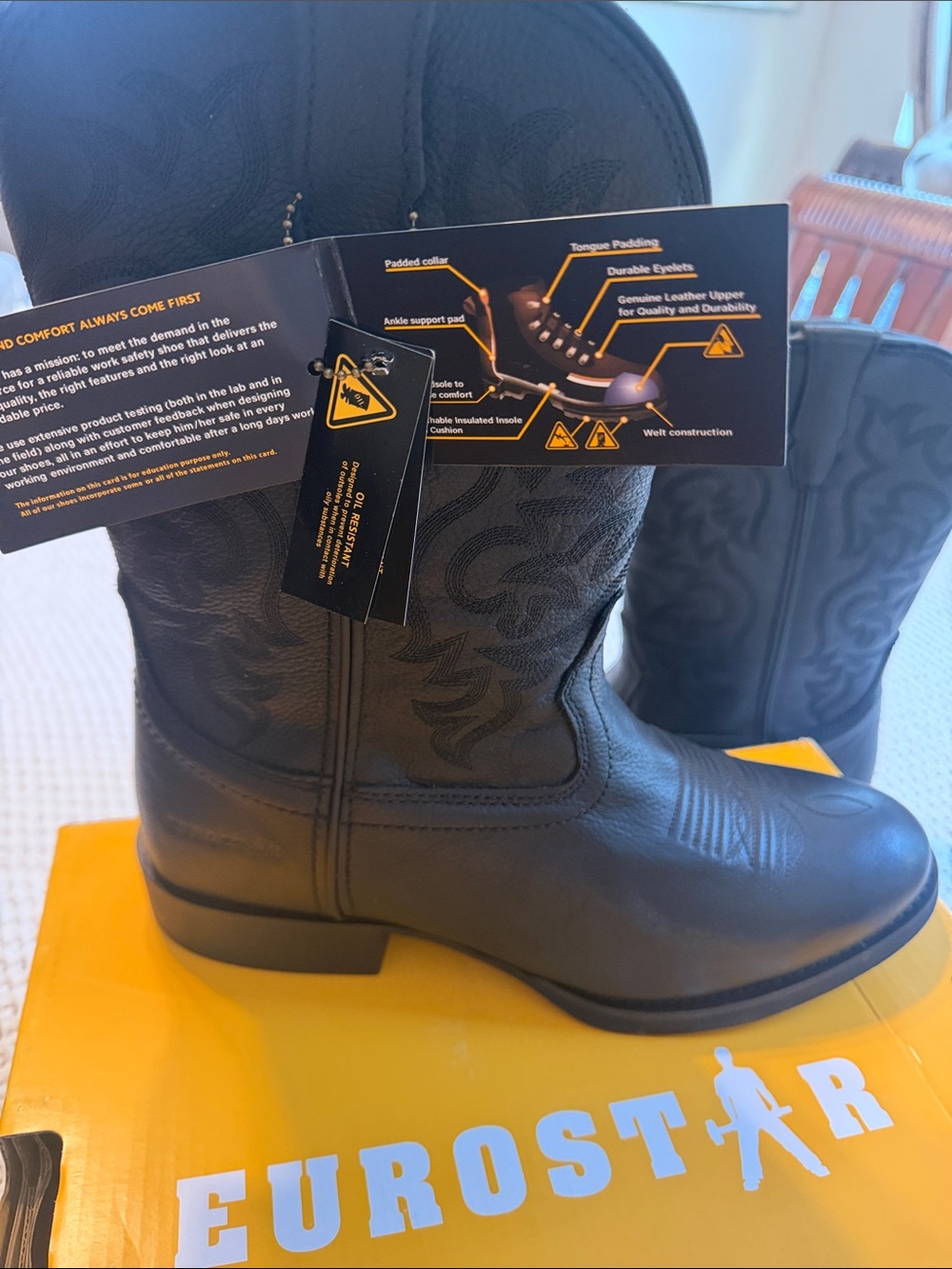 Eurostar Black Leather Pull-On work Boots